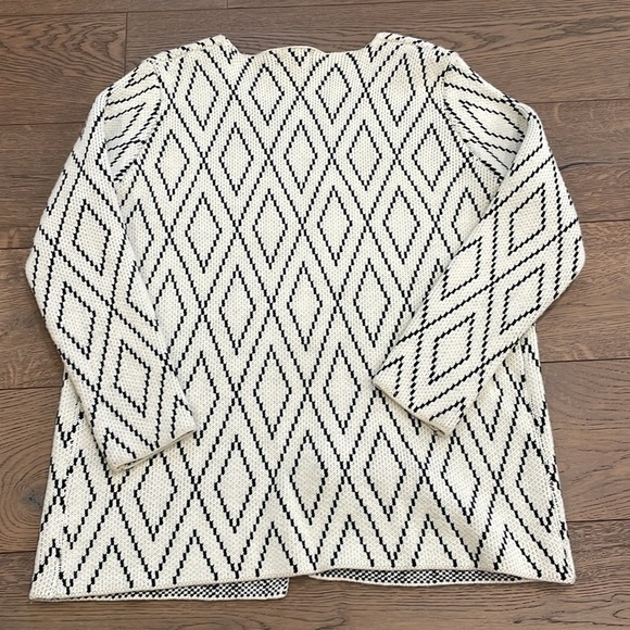 Oliver by Escio Anthropologie Black Cream Geometric Diamond Long Cardigan XL - Picture 5 of 6
